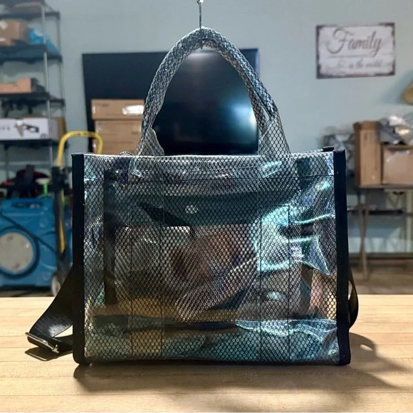 Zenana Clear Shimmer Plastic Stadium Approved Tote Bag Loaded Designer Goodies - Picture 5 of 16